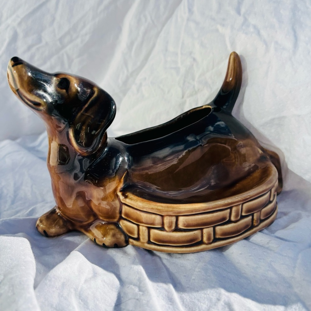 Vintage Dachshund/Dog Trinket Dish and Planter